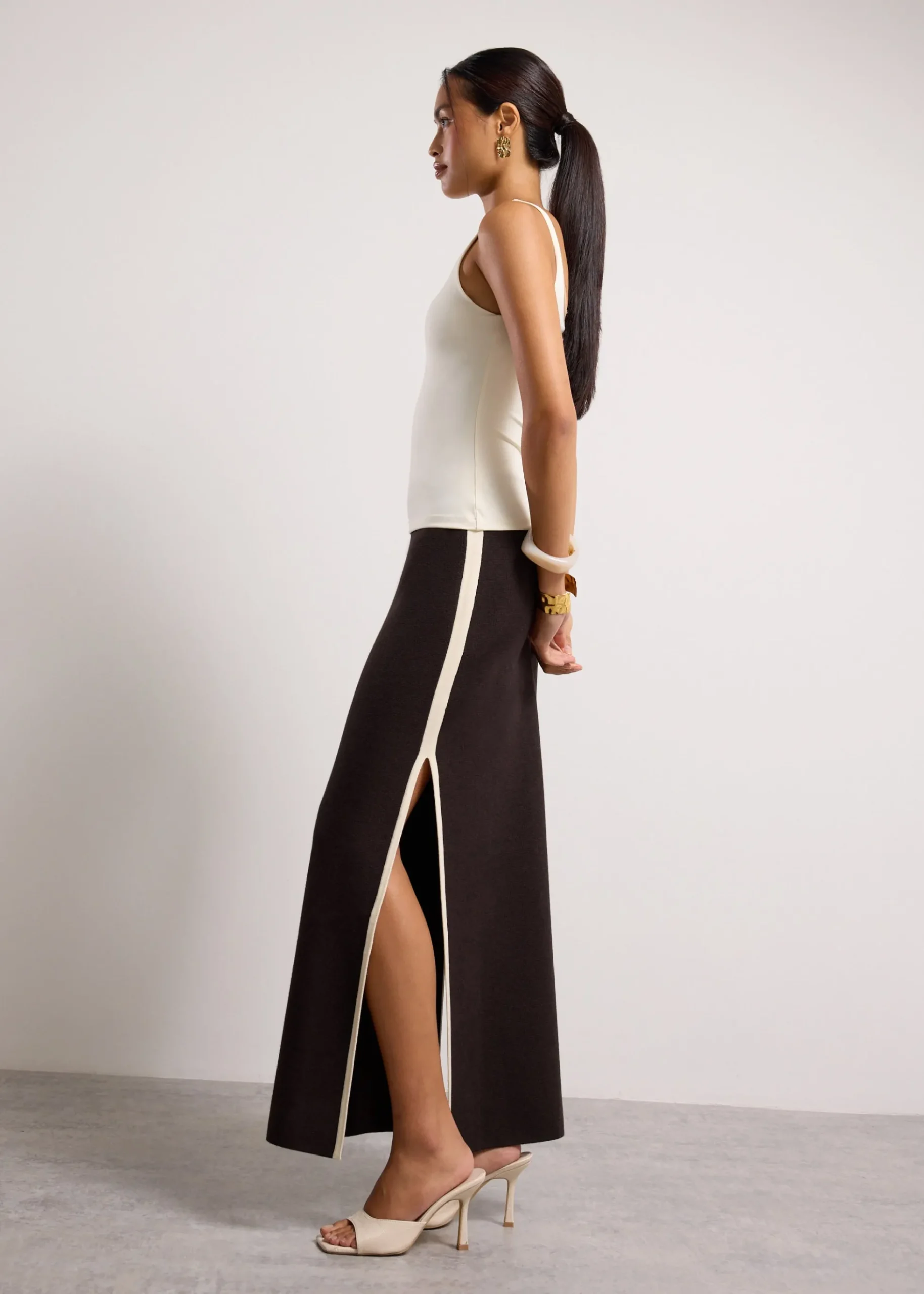 Elastic Knit High Waist Column Maxi Skirt