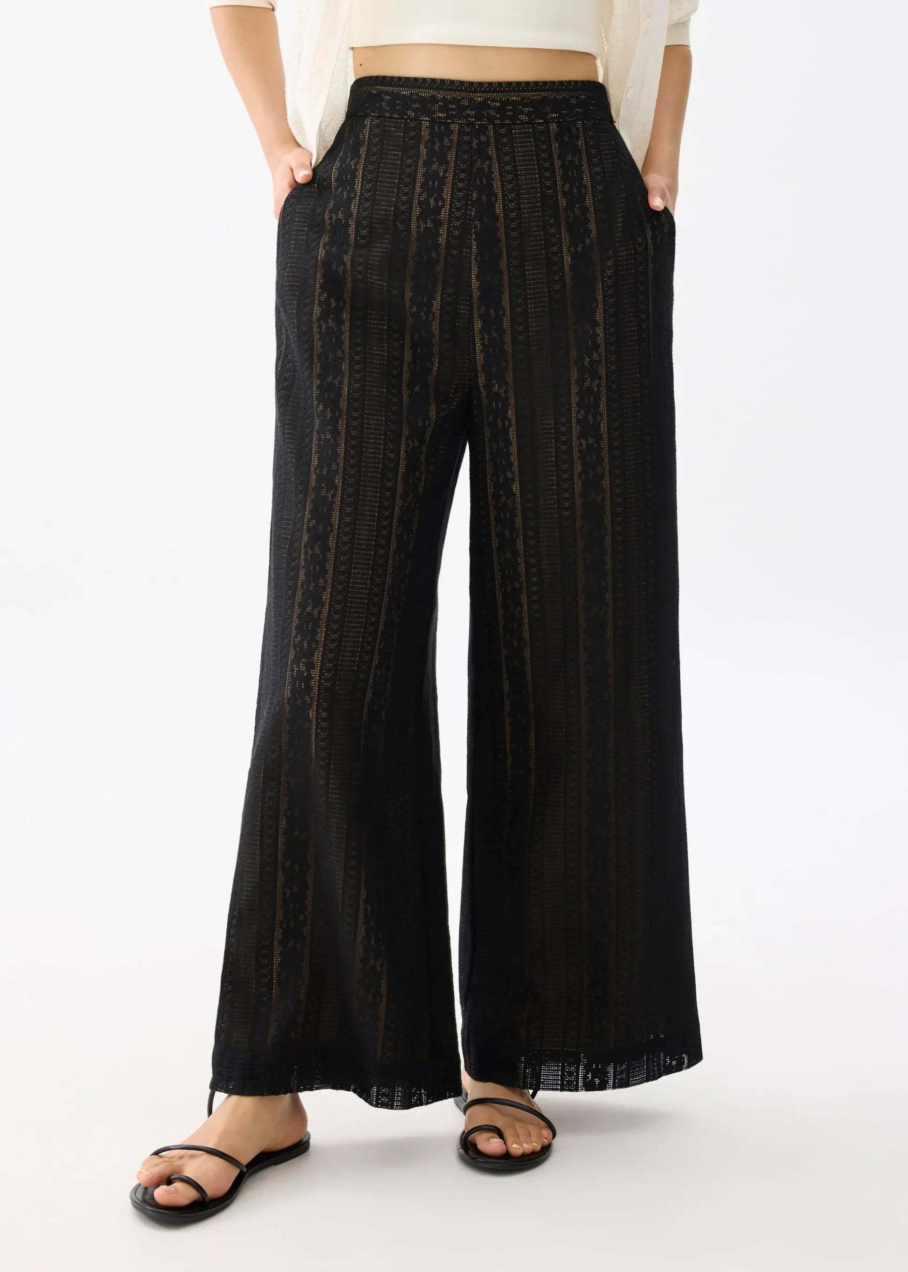 Elastic Lace Wide Leg Pants