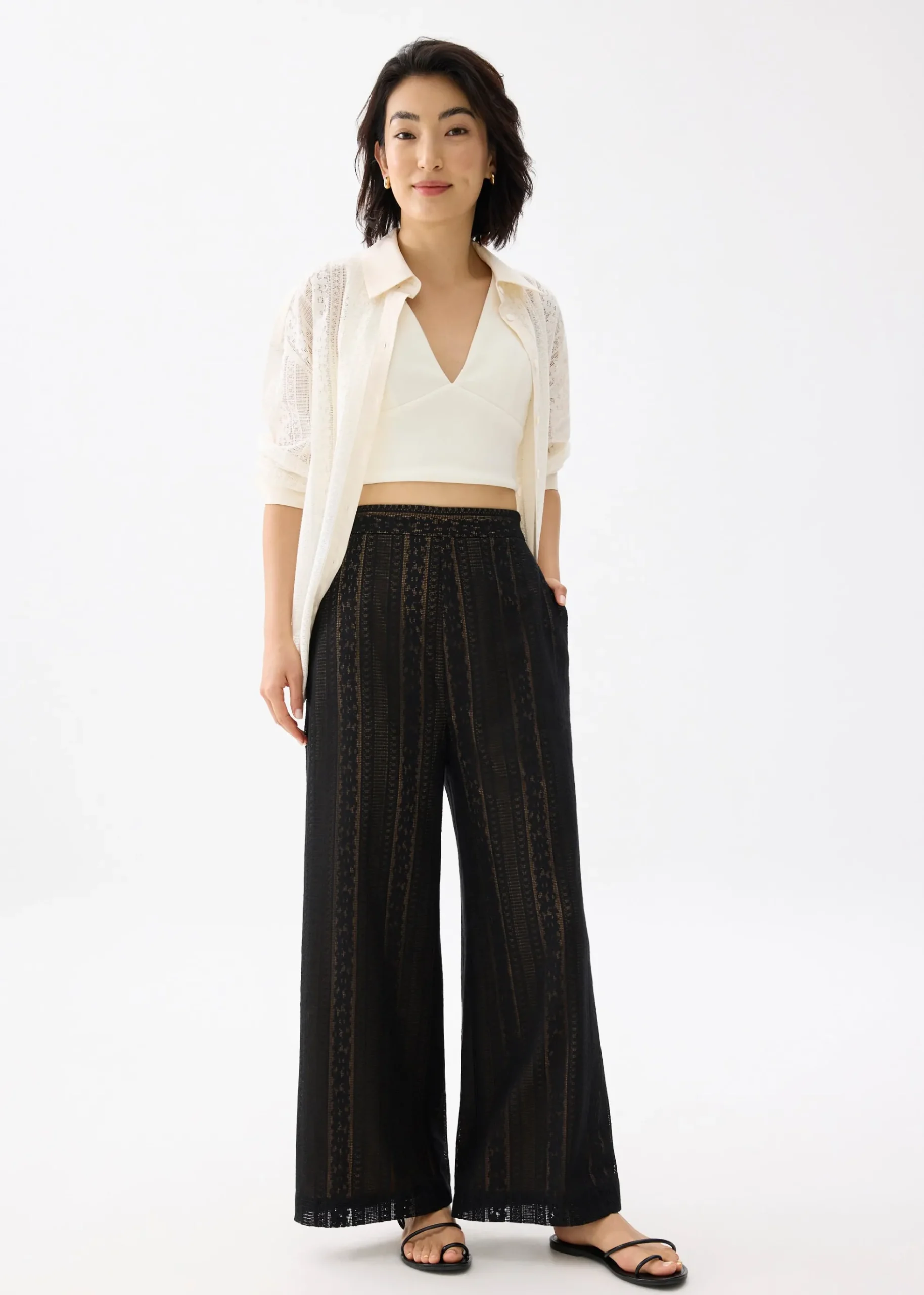 Elastic Lace Wide Leg Pants