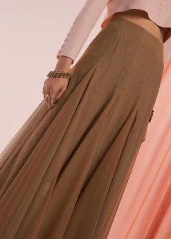 Elastic Mesh Flare Maxi Skirt