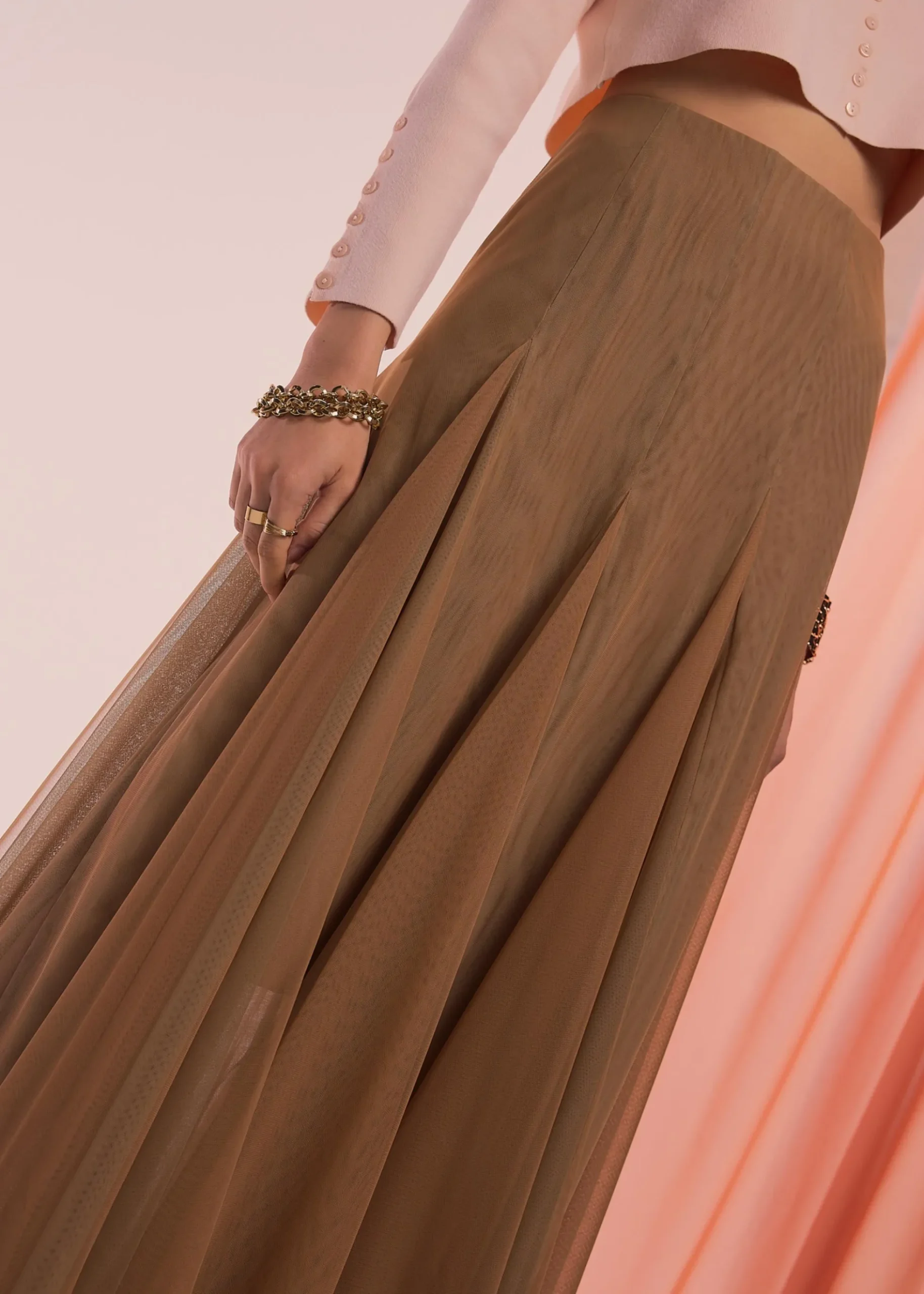 Elastic Mesh Flare Maxi Skirt