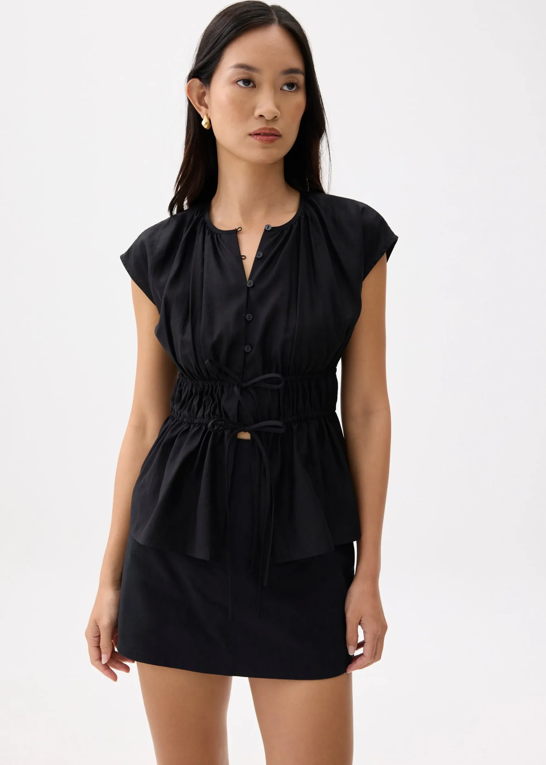Elastic Notched Fit & Flare Blouse