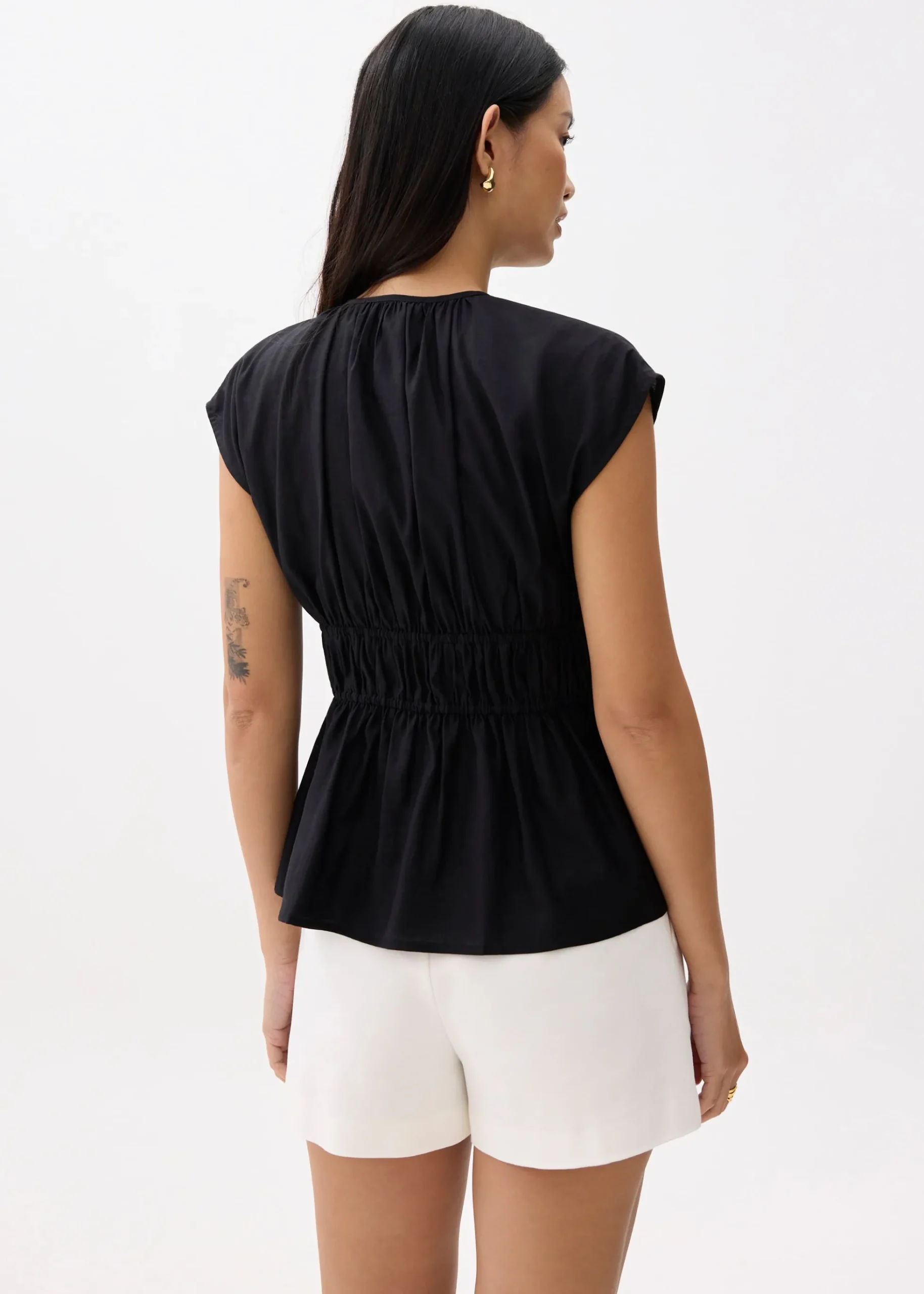 Elastic Notched Fit & Flare Blouse
