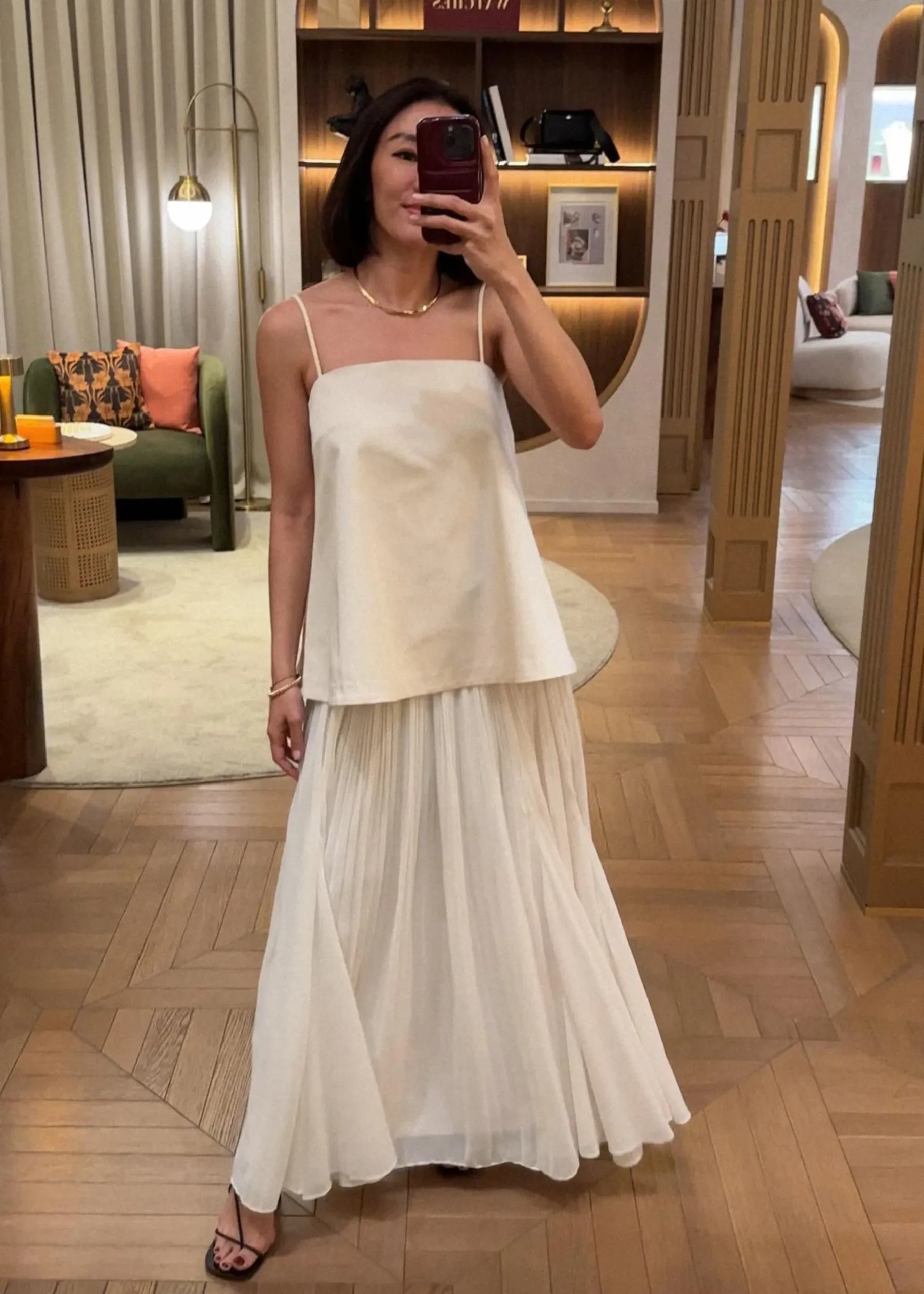 Elastic Pleated Flare Midaxi Skirt