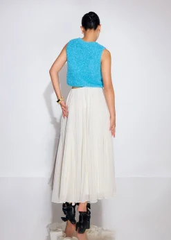 Elastic Pleated Flare Midaxi Skirt