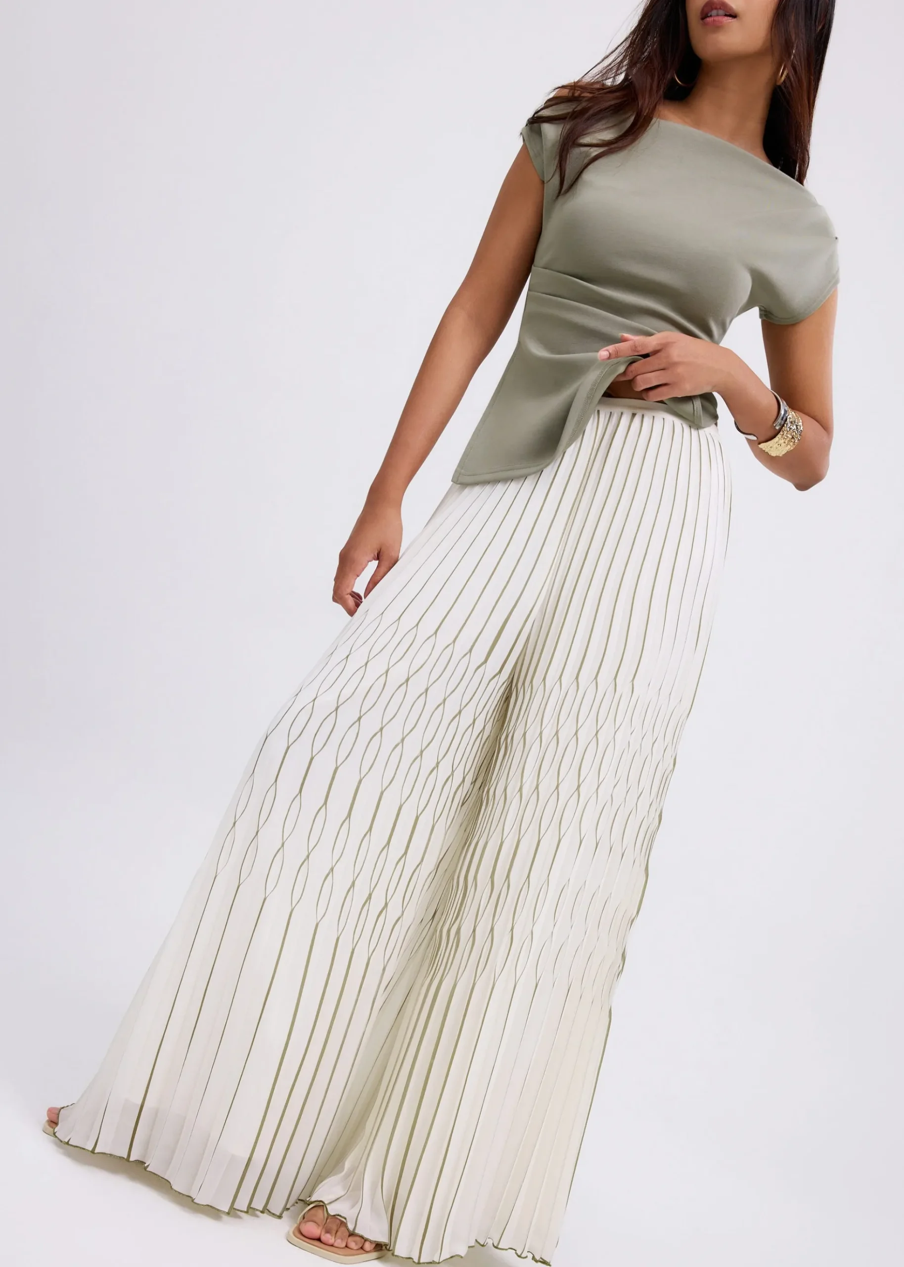 Elastic Pleated Wide Leg Pants