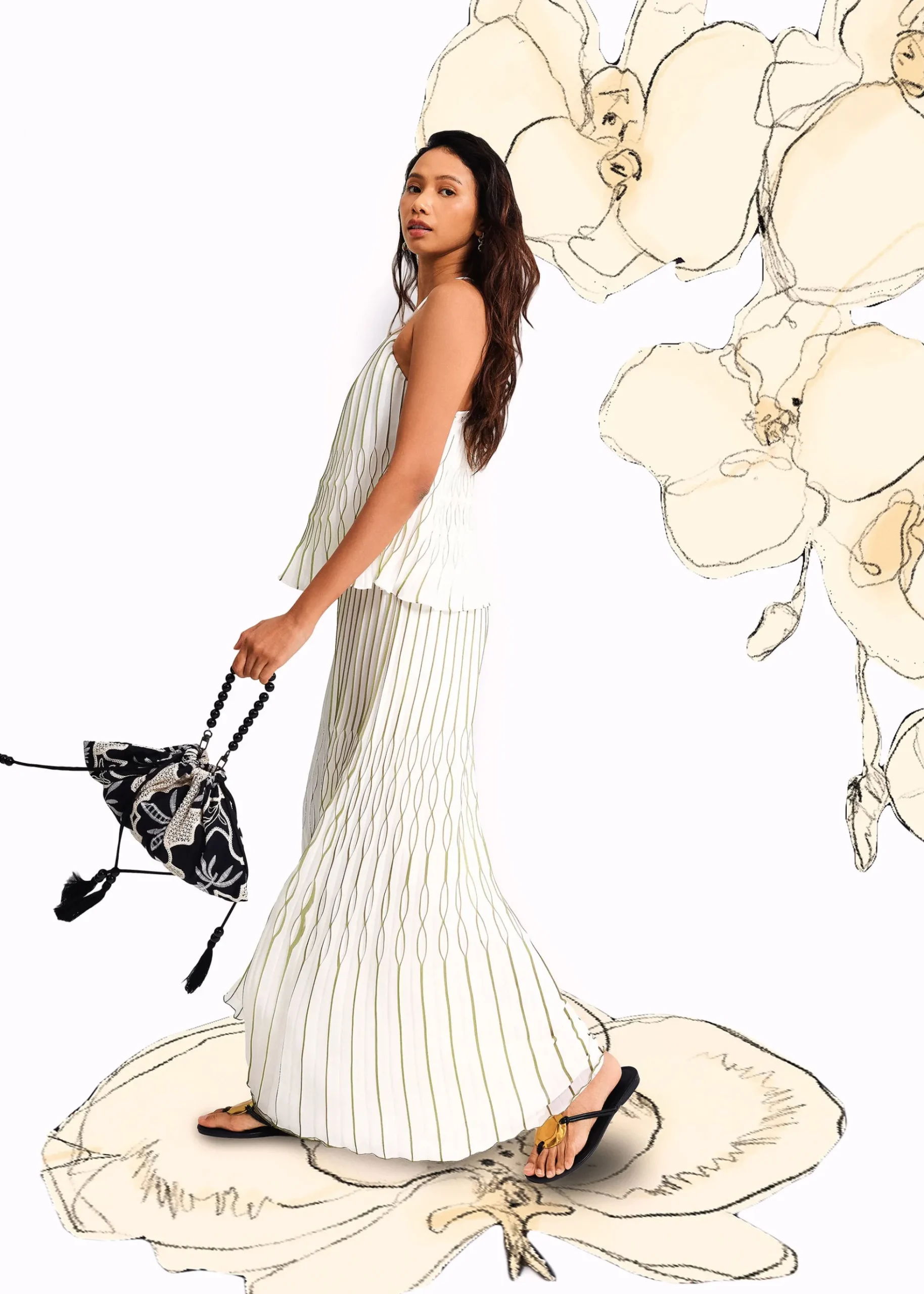 Elastic Pleated Wide Leg Pants