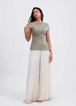 Elastic Pleated Wide Leg Pants