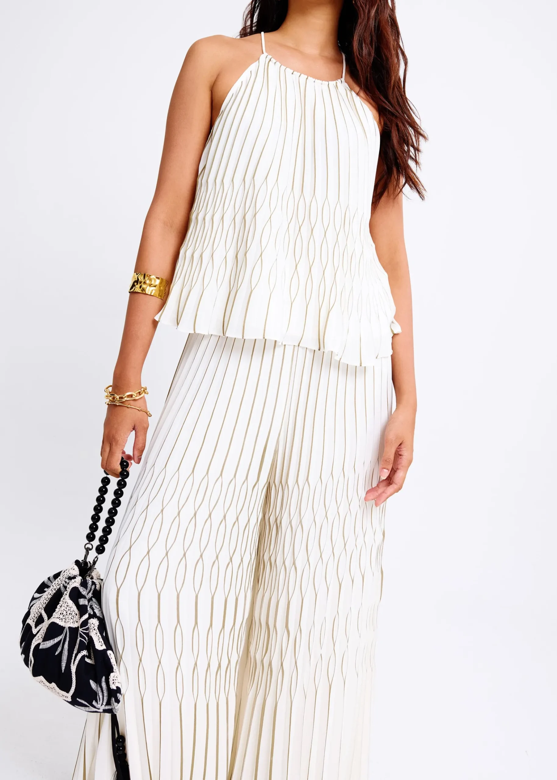 Elastic Pleated Wide Leg Pants
