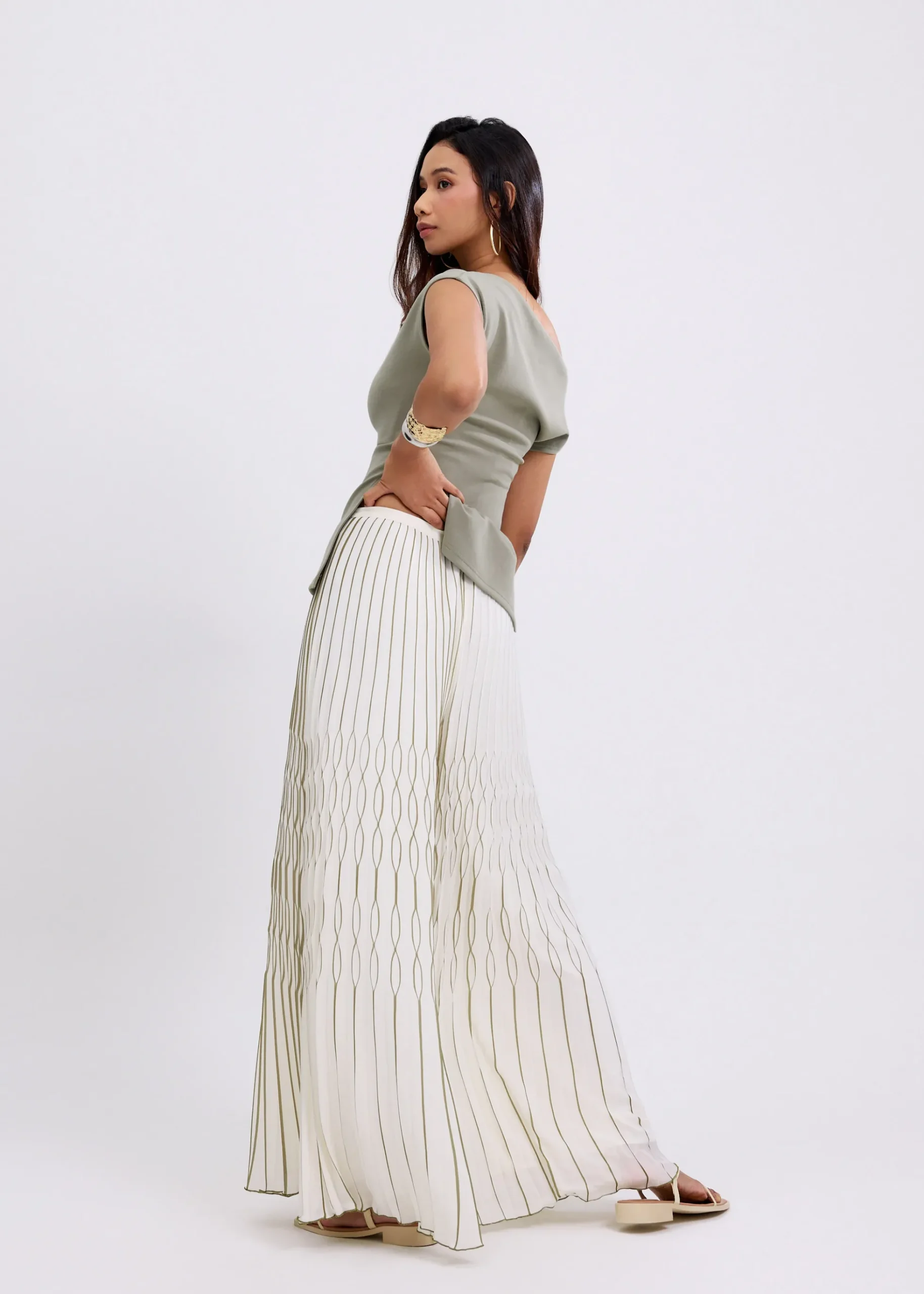 Elastic Pleated Wide Leg Pants