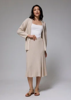 Elastic Ribbed Knit Flare Midi Skirt