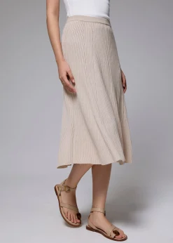 Elastic Ribbed Knit Flare Midi Skirt