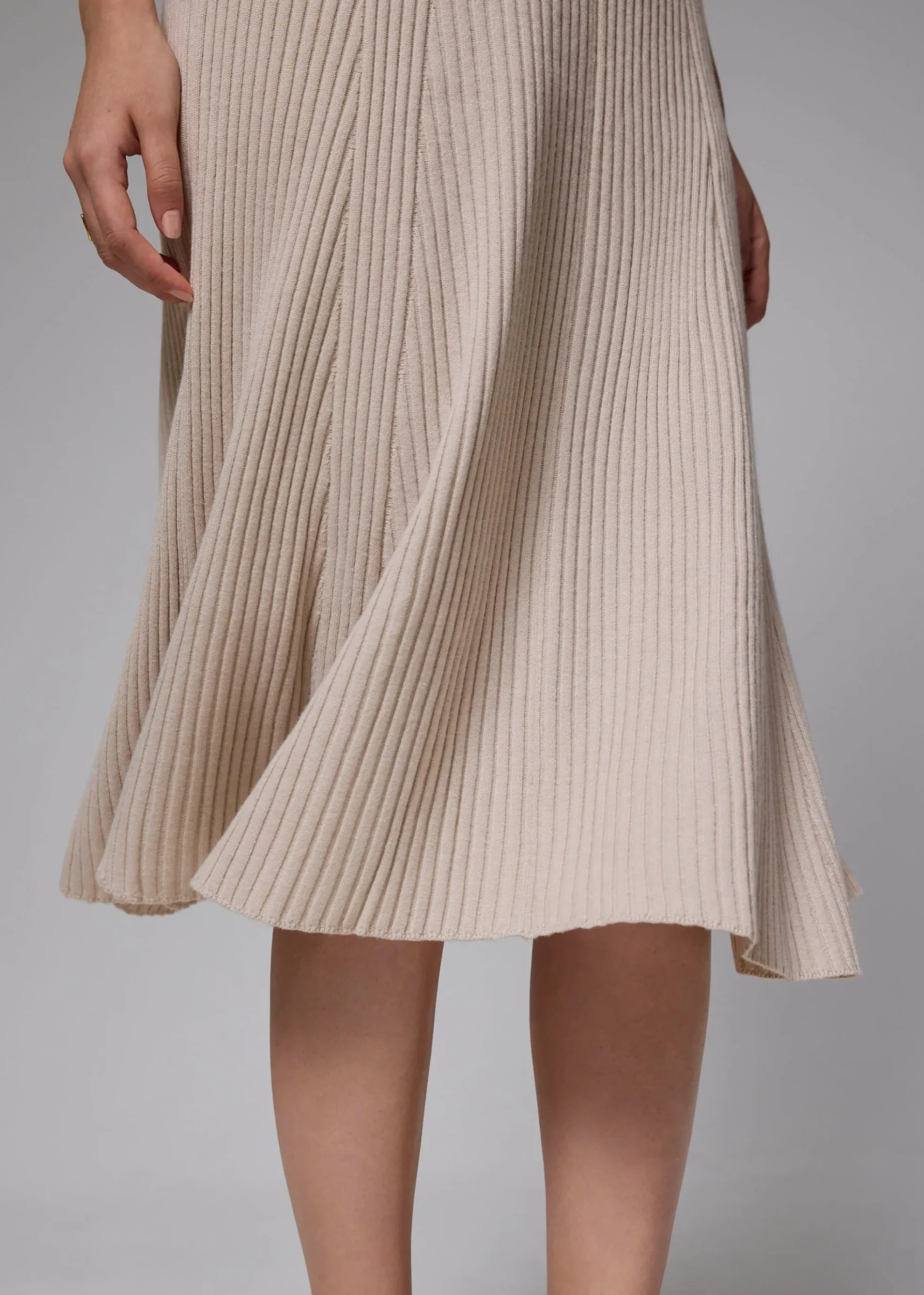 Elastic Ribbed Knit Flare Midi Skirt