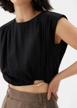 Elastic Ruched Linen Top