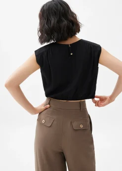 Elastic Ruched Linen Top
