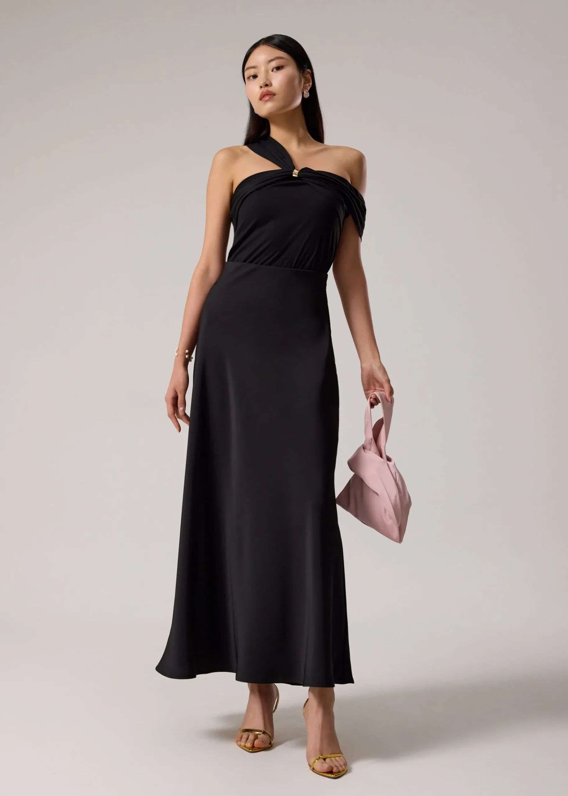 Elastic Satin High Waist Bias Cut Midaxi Skirt