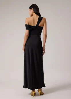 Elastic Satin High Waist Bias Cut Midaxi Skirt