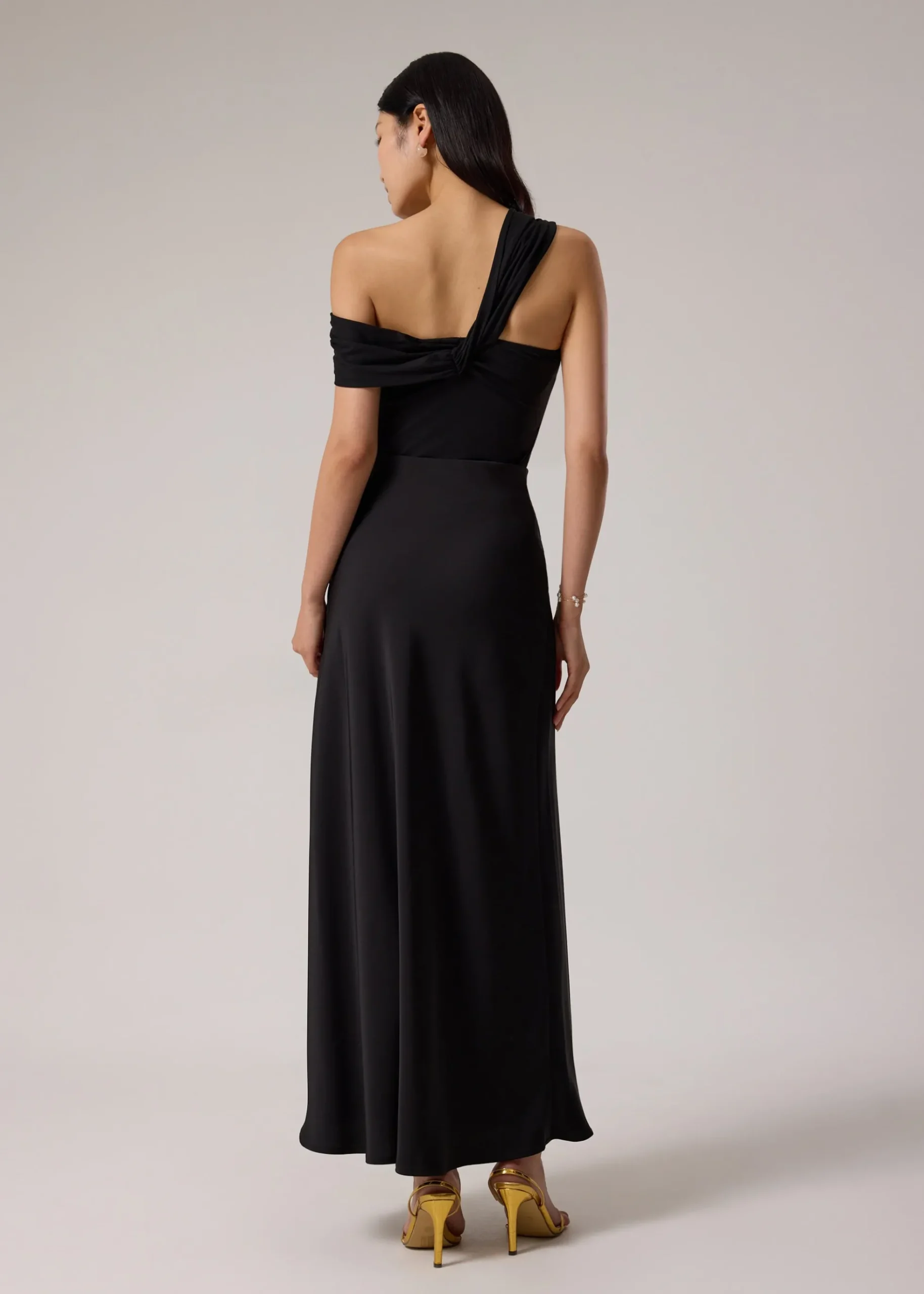 Elastic Satin High Waist Bias Cut Midaxi Skirt