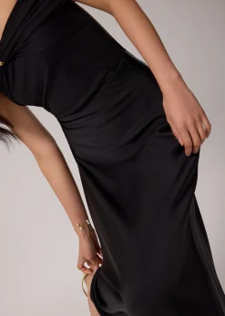 Elastic Satin High Waist Bias Cut Midaxi Skirt