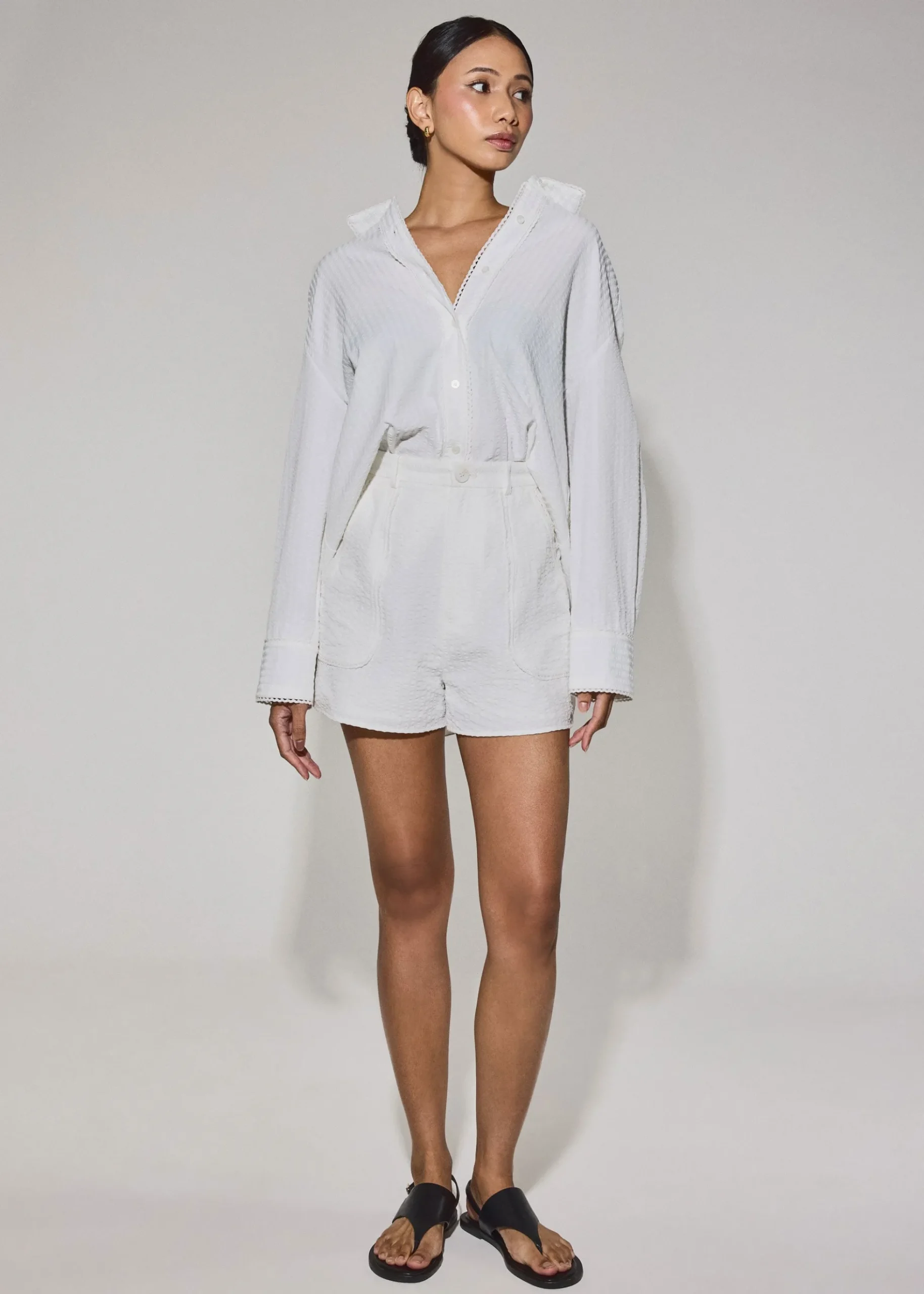 Elastic Striped Cotton Scallop Trim A-line Shorts