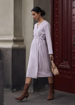 Elastic Tailored Front Wrap Midi Dress