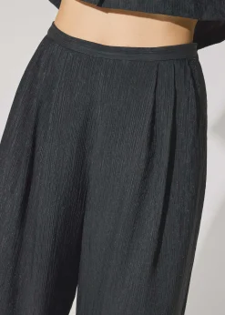 Elastic Textured Lyocell Mid Waist Straight Leg Pants
