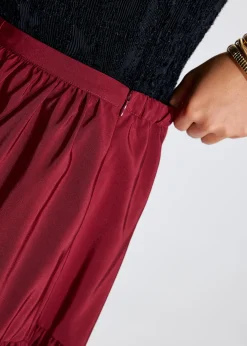 Elastic Tiered High Waist Flare Midaxi Skirt