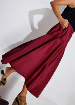 Elastic Tiered High Waist Flare Midaxi Skirt