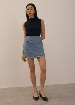 Elastic Tweed A-Line Mini Skirt
