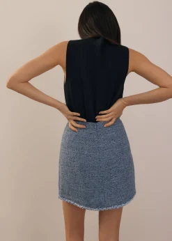 Elastic Tweed A-Line Mini Skirt