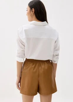 Elastic Vegan Leather High Waist A-line Shorts
