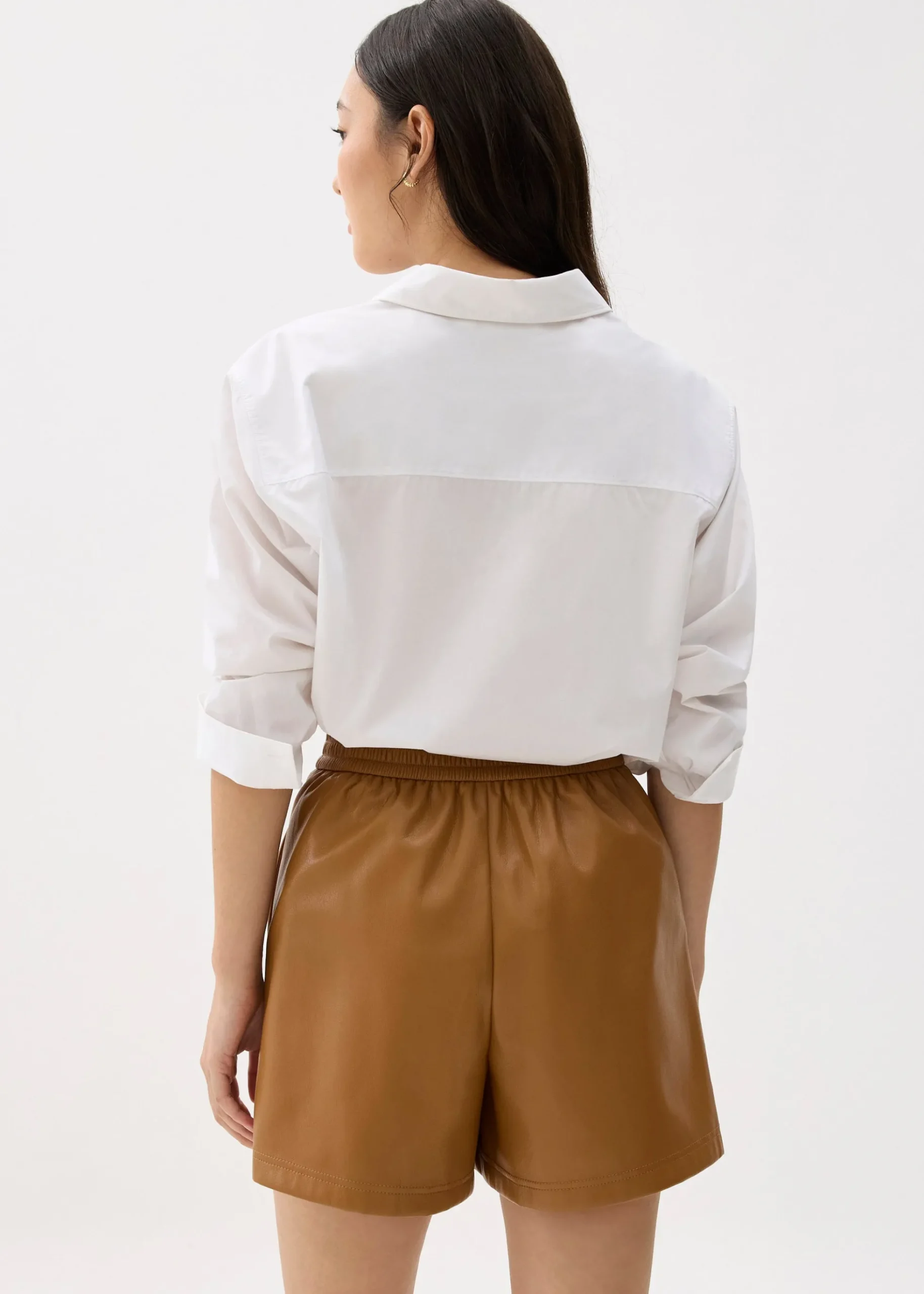 Elastic Vegan Leather High Waist A-line Shorts
