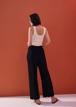Elastic Wavy Knit Straight Leg Pants