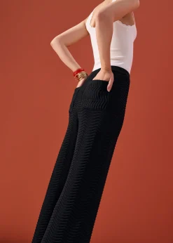 Elastic Wavy Knit Straight Leg Pants