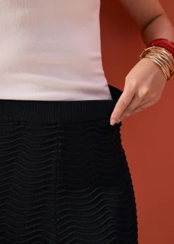 Elastic Wavy Knit Straight Leg Pants