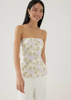 Elira Elastic Floral Satin Tube Top
