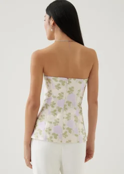 Elira Elastic Floral Satin Tube Top