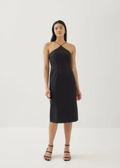 Elizia Linen Halter Neck Column Dress