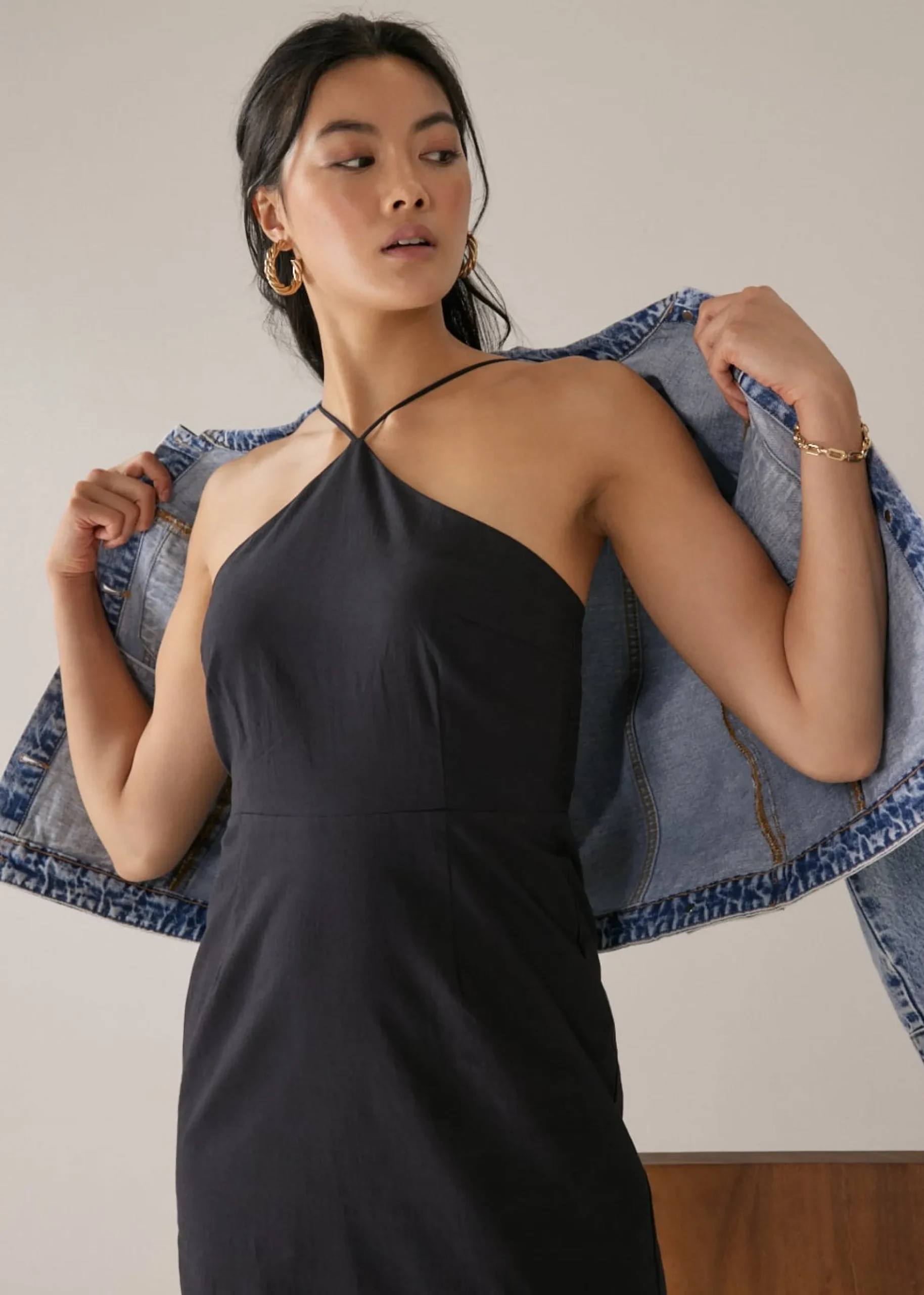 Elizia Linen Halter Neck Column Dress