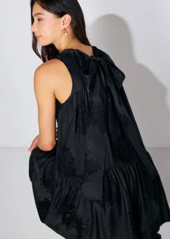 Embroidered Tiered Round Neck Swing Mini Dress