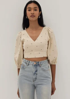 Emerie Linen Polka Dot Bustier Top