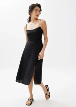 Emi Linen Fit & Flare Midi Dress