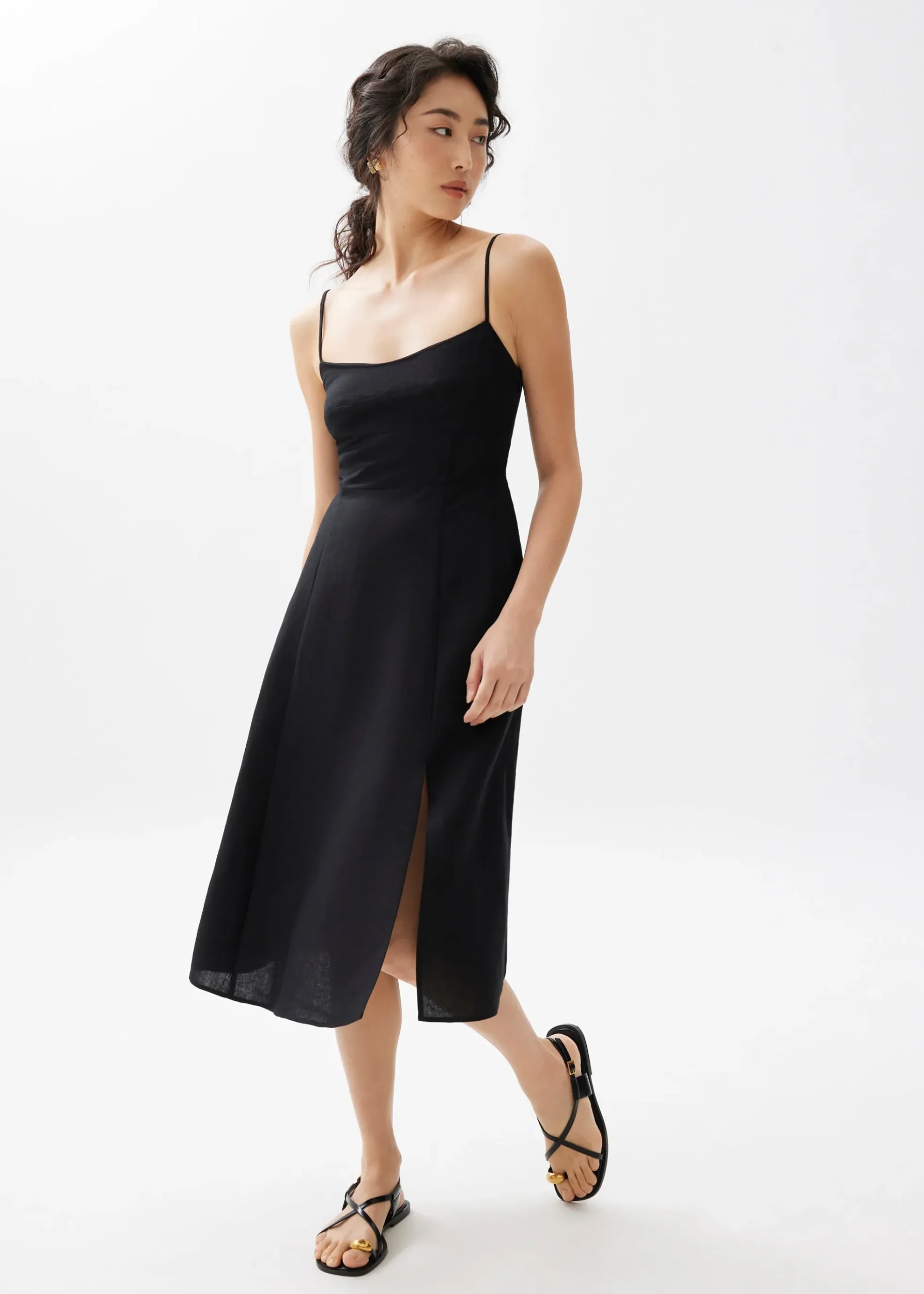 Emi Linen Fit & Flare Midi Dress