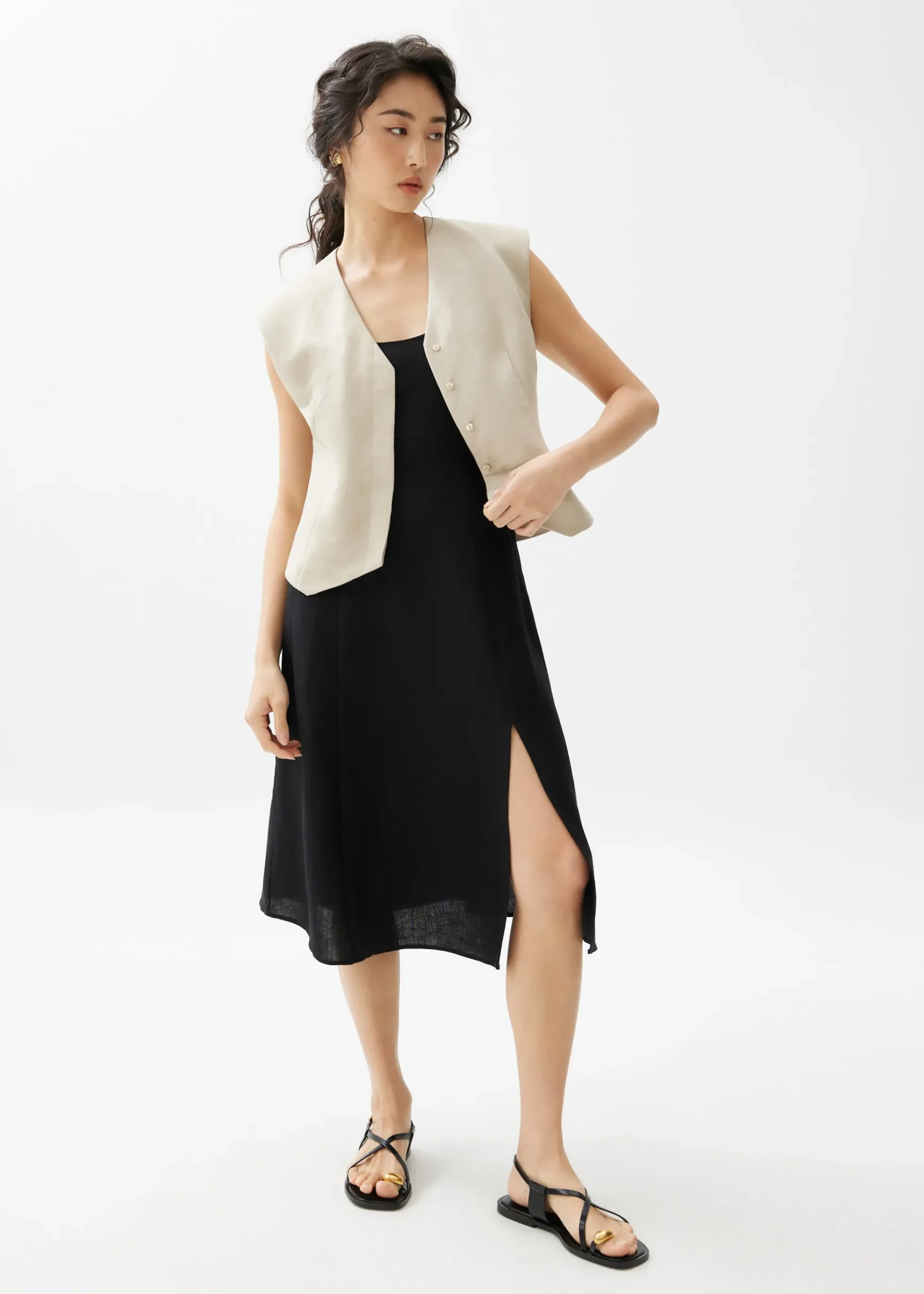 Emi Linen Fit & Flare Midi Dress