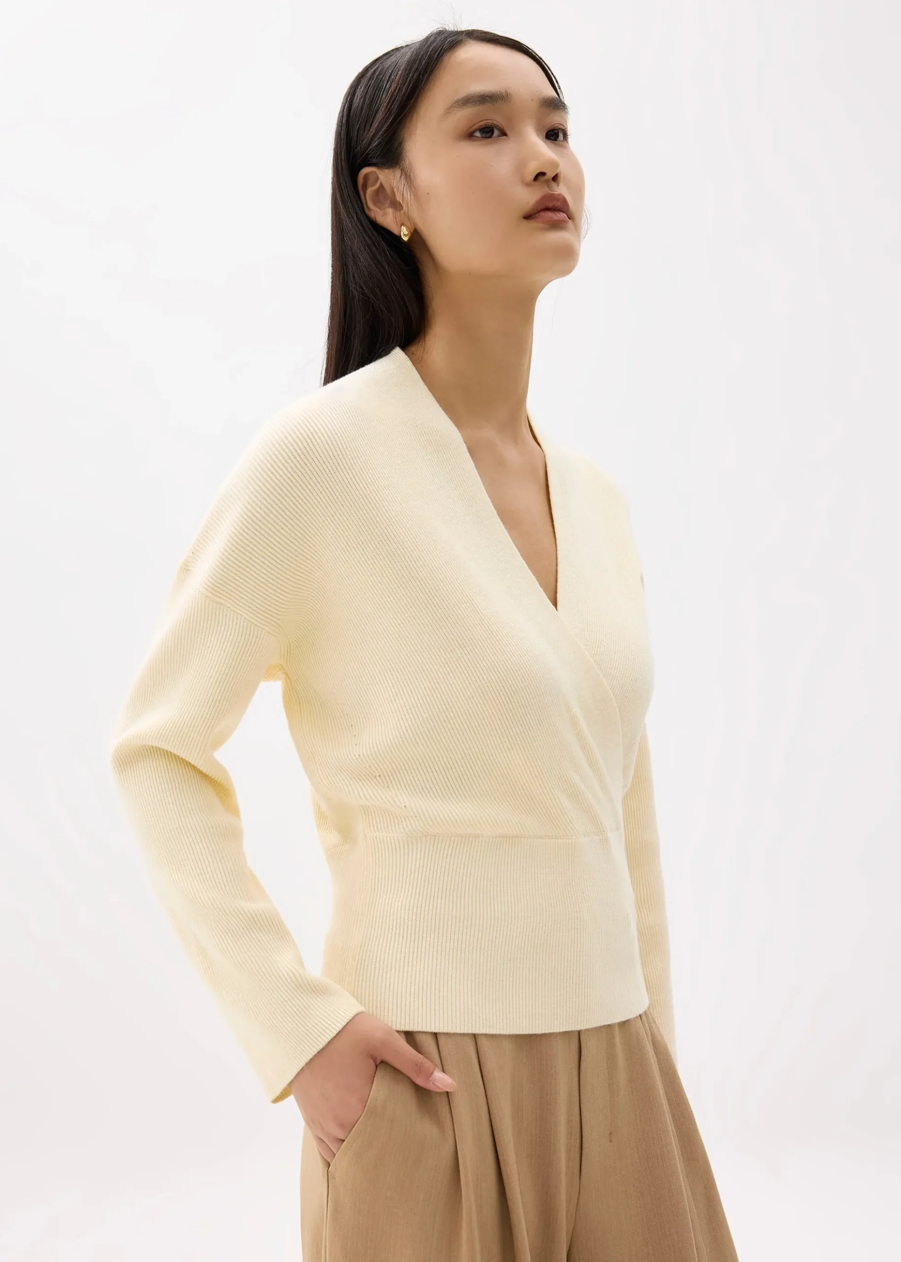 Emiko Relaxed Knit V-neck Wrap Top