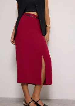 Emily Tailored Crepe Side Slit Column Midaxi Skirt
