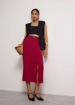 Emily Tailored Crepe Side Slit Column Midaxi Skirt
