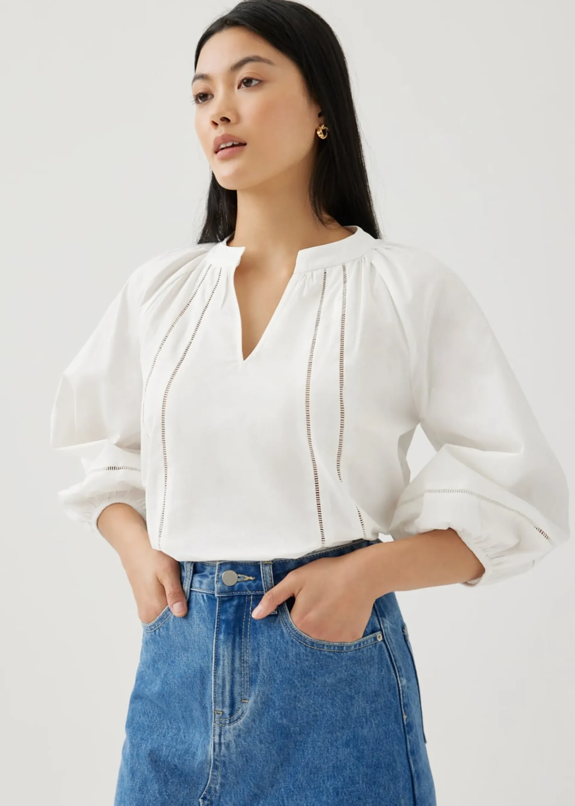 Eri Cotton Trim Poet Blouse