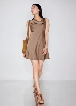 Erin Satin Cowl Neck A-line Mini Dress
