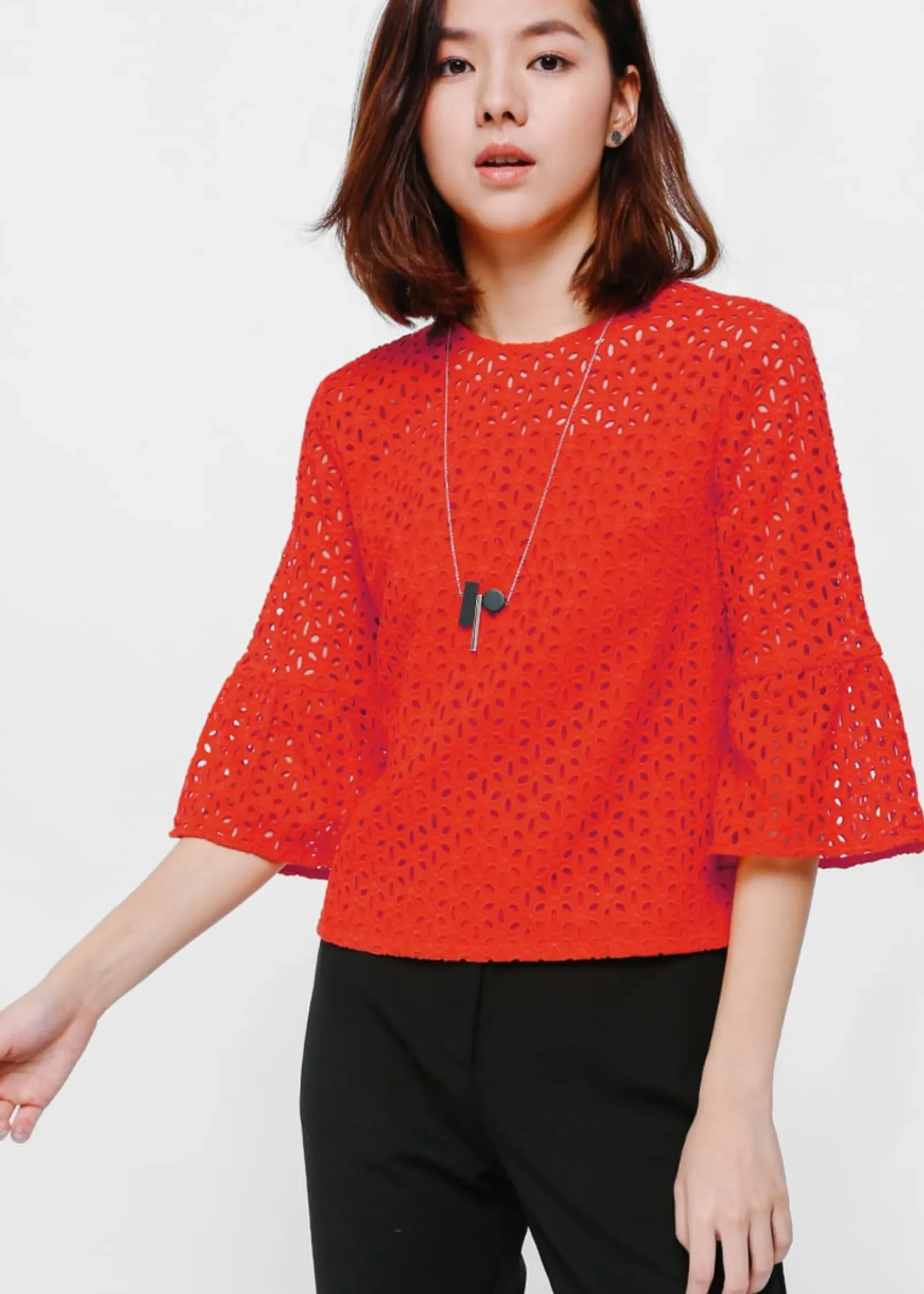 Esena Eyelet Bell Sleeve Top